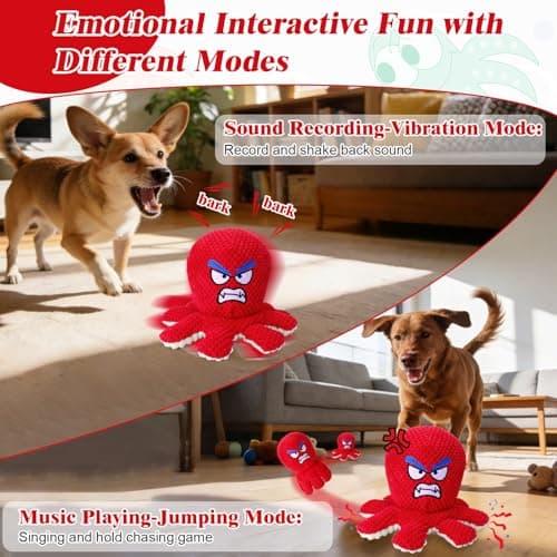 Mity rain Interactive Dog Toys with Thicken Plush, Moving Dog Toy with Recording Mode Shaking & Singing Mode Bouncing, Funny Ball Jumping to Keep Them Busy & Chase, Rechargeable (Octopus) - Thumbnail 3