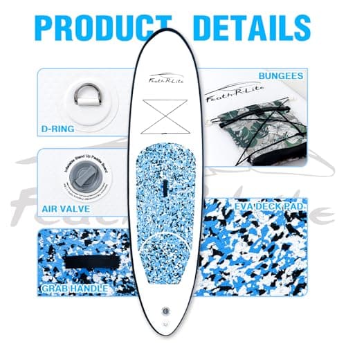 FEATH-R-LITE Inflatable Stand Up Paddle Board 10'x30''x6'' Ultra-Light (16.7lbs) SUP with Paddleboard Accessories,Three Fins,Adjustable Paddle, Pump,Backpack, Leash - Thumbnail 4