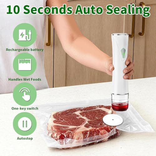 SIHUADON Compact Vacuum Sealer for Food, Portable Handheld Vacuum Sealer Machine with Visible Water Tank, 30 Reusable Bags, 5X Fresh Longer food preservation for Kitchen Meal Prep, Home & Camping - Thumbnail 4