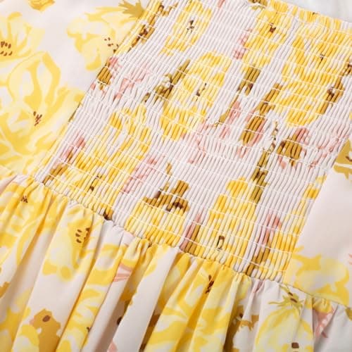 GRACE KARIN Summer Floral Dress for Women 2026,Off the Shoulder Smocked Bridesmaid Dresses,Formal Baby Shower Maxi Dresses Apricot Yellow XL - Thumbnail 5