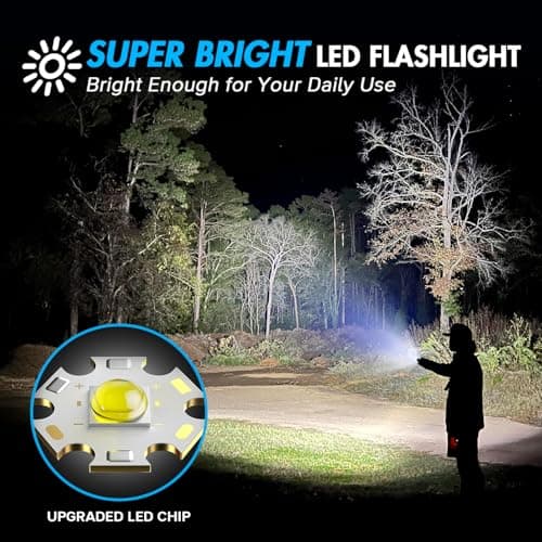 WdtPro LED Flashlight High Lumens SR2000 Pro, 2 Pack Brighter Tactical Flashlights with 5 Modes & Zoomable, Powerful Mini Flash Light for Emergency, Camping, Hiking (Grey) - Thumbnail 2