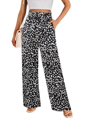 ECOWISH Womens Palazzo Pants Wide Leg Trousers with Pockets High Waist Casual Loose Flowy Pants with Belt 160 Black X-Large - Image 1