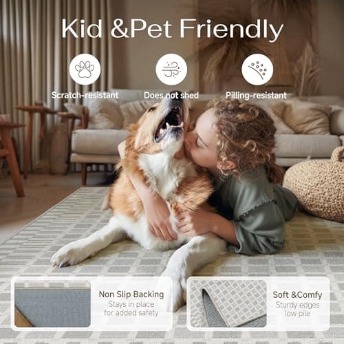 PureCozy Grey 8x10 Area Rug for Living Room Machine Washable Large Checkered Rugs Non-Slip Stain Resistant Low Pile Boho Accent Indoor Office Throw Carpet for Bedroom Playroom Nursery - Thumbnail 4