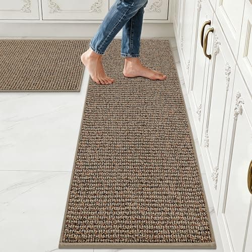 JSEI 17''x30''+17''x60'' Non-Slip Kitchen Runner Rugs, 2PCS Polypropylene Kitchen Mats, Machine Washable Absorbent and Stain Resistant Kitchen Rugs, Carpet Mats with TPR Backing for Kitchen, Taupe - Image 1