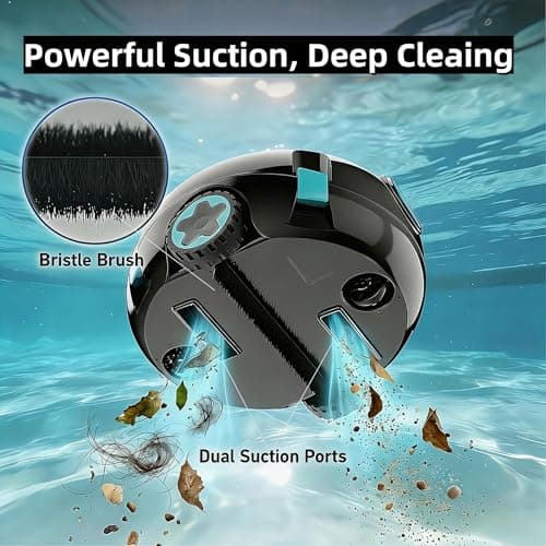 Curalk Robotic Vacuum Cleaner for Inground Pools,Cordless Robotic Pool Cleaner,Dual Motors, Battery Alert,Auto-Parking, Pool Skimmer Robot,Lightweight,Dual Suction Ports,140" Tracing Rope - Thumbnail 3