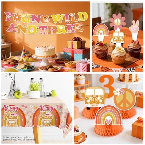 Yingoto 362pcs Young Wild and Three Party Decorations Tableware Set, 25pcs Wild and Three Party Decorations Plate Napkins Tablecloth for 3 Year Old Birthday Decorations Girl, 50 Guests - Thumbnail 6