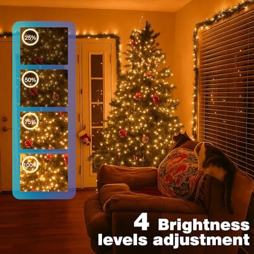 Domolli Christmas Lights 400 LED 131 FT, IP67 Waterproof Christmastree Lights with 8 Modes, Remote Control 3 Timers & Memory Function Xmas Decorations for House and Holiday (Warm White) - Thumbnail 4