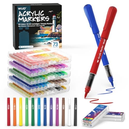 WUO 60 Colors Acrylic Paint Markers, Water-Based No-Bleed Brush Tip Pens