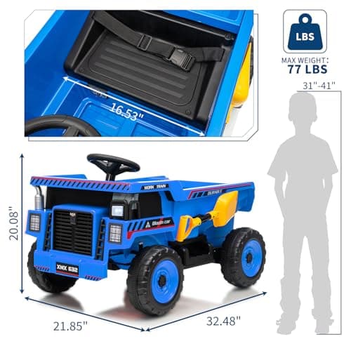 Garvee 12V Ride On Dump Truck for Kids, Ride On Car with Remote Control, Construction Vehicles with Dump Bed & Shovel, Ride-On Toys 16.5 in Spacious Seat, Music, Headlights, Soft Start, Blue - Thumbnail 2