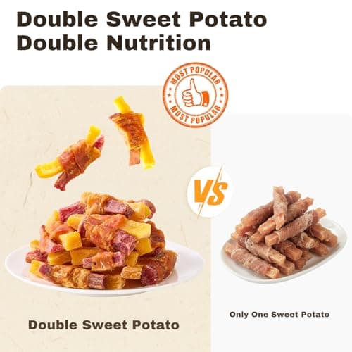 PETPHABET Chicken Wrapped Double Sweet Potato Dog Treats - Healthy Jerky Dog Chews, Rawhide Free Training Treats for Small, Medium, Large Dogs, Soft Snacks High Protein & Low Fat, Easy to Digest, 14oz - Thumbnail 3