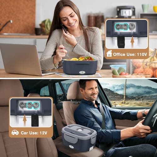 Vabaso Electric Lunch Box for Adults, 80W Heated Lunch Box with Dual 1.5L Stainless Steel Containers, Portable Food Warmer for Men Work Car Truck, 12V/24V/110V/220V - Eternal Gray - Thumbnail 4