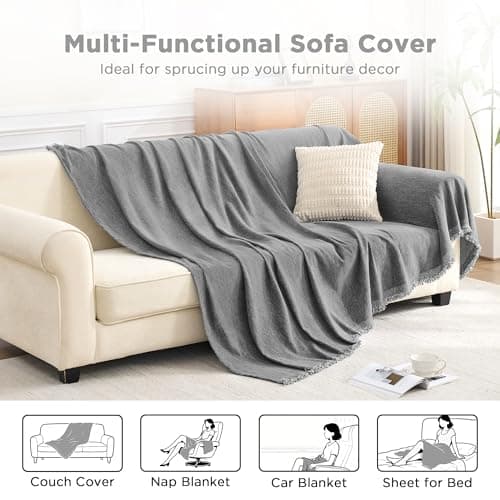 Andency Couch Cover Sofa Cover for 3 Cushion Oversized Slipover, Solid Washable Sectional Large Couch Covers for L-Shape Dogs Sofa Protector, Anti Slip Reversible Couch Covers, 71''x150'', Dark Grey - Thumbnail 3