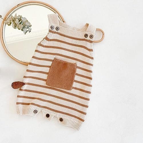 Simplee kids Baby Girls Knit Rompers Newborn Baby Striped Sleeveless Jumpsuit Outfits - Thumbnail 3