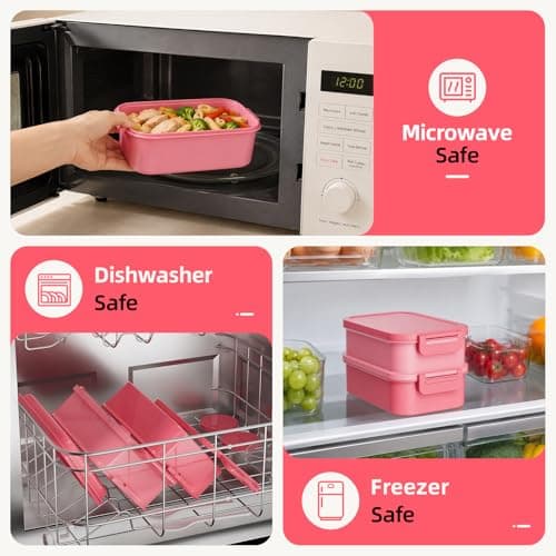Bento Box Adult Lunch Box - 2130ml Lunch Box for Women with Insulated Lunch Bag, Utensils & Sauce Container, Leak Proof Bento Box for Girls, Reusable Plastic Lunch Container for Work, Meal Prep, Pink - Thumbnail 4