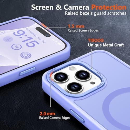 TISOOG Upgraded Magnetic for iPhone 15 Pro Case [Compatible with Magsafe] [Mil-Grade Protection], Slim & Tough, Pocket-Friendly, Translucent Phone Case Cover for iPhone 15 Pro 6.1", Light Purple - Thumbnail 6