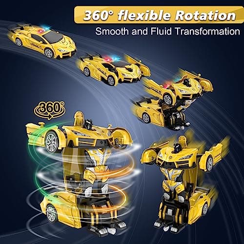LNNKINE Remote Control Car, Transform Robot RC Cars, 2.4Ghz Transforming Police Car Toy with LED Light, One-Button Deformation & Rotating Drifting, Toys for 5+ Year Boys/Girls - Thumbnail 4