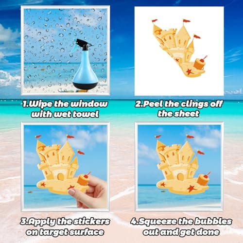 ​132PCS Summer Window Clings,Reusable Double-Sided Spring Summer Window Stickers,Reusable Static Beach Clings,Vibrant Seasonal Window Decals for Tropical Home Decor (9 Sheets) - Thumbnail 6