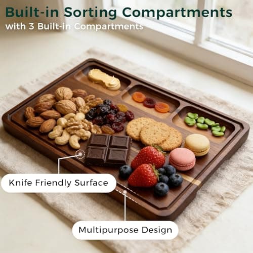 Walnut Cutting Board, Made in USA, FSC-Certified Walnut, Cutting Boards for Kitchen with 3 Built-in Compartments and Juice Grooves, End Grain Cutting Board with Handle, for Meat, Fruit(1.2" Thick) - Thumbnail 3