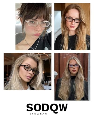 SODQW Retro Fake Glasses Blue Light Glasses for Women Trendy Vintage Small Rectangle Eyewear with Non Prescription Lens - Thumbnail 2