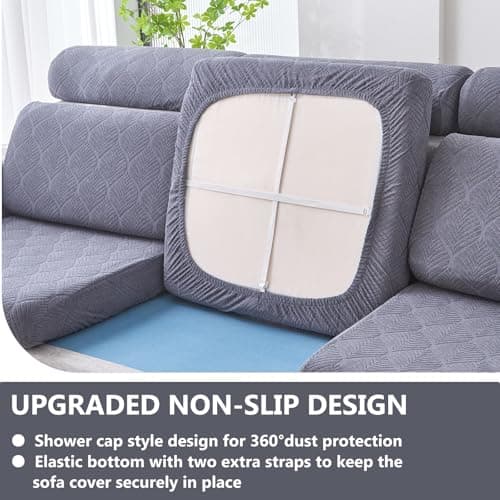 Genina 100% Waterproof Couch Cushion Covers for Pets - Stretch Sofa Seat Cover for Dogs Jacquard Non Slip Sectional Couch Covers Sofa Slipcovers Washable (3 Pieces, Dark Gray) - Thumbnail 5