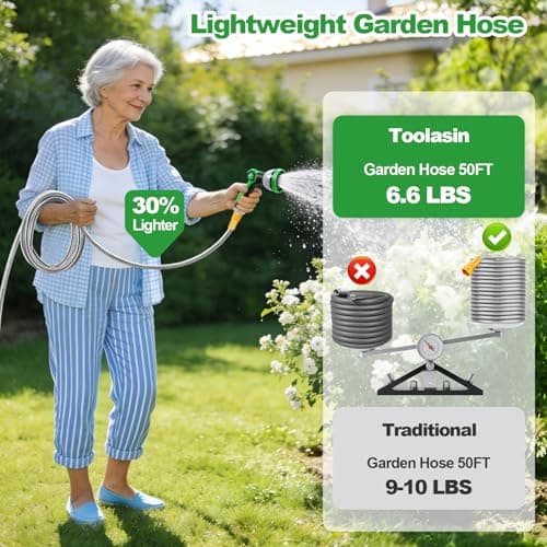 Toolasin Water Hose 50ft, Flexible Stainless Steel Metal Garden Hose with 10-Function Nozzle, No-Kink, Leak-Proof, Anti-Pets, Wear-Resistant, 3/4 GHT, Easy to Use and Store for Garden, Yard, Outdoor - Thumbnail 5