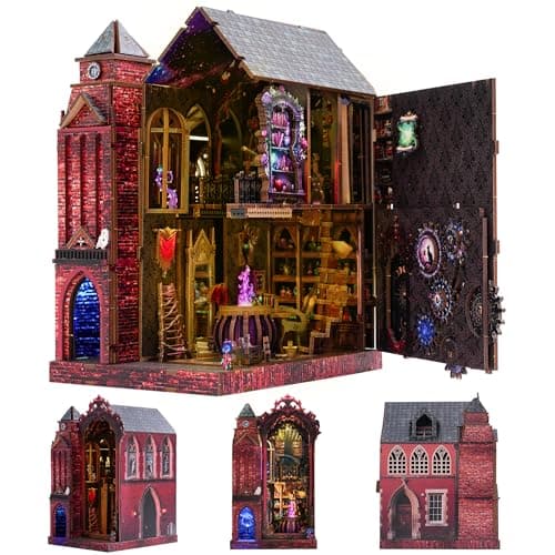Book Nook Kit, DIY Miniature House Dollhouse Crafts Kit for Adults and Teens, Magic Castle 3D Wooden Puzzle Booknook Build Bookshelf Decor, Gifts for Family and Friends（Arcane Sprire） - Image 1