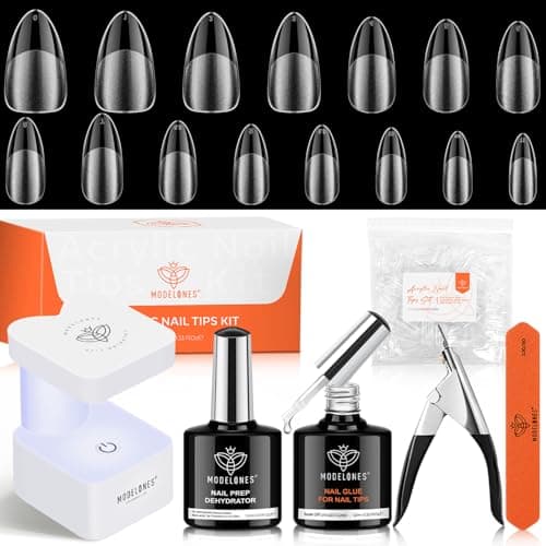 modelones X Nail Gel Kit Almond, Upgrade 15Sizes Fake Nails, 9-in-One Glue Dehydrator & Mini U V Light Clipper, 510Pcs Medium Almond Press on Tips for Extension DIY Salon Home Gift - Image 1