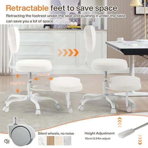 Fizzin Cross Legged Office Chair, Criss Cross Chair with Wheels Height Adjustable Seat for ADHD 360° Swivel Meditation Chair Chic Home Office Furniture (White-New) - Thumbnail 6