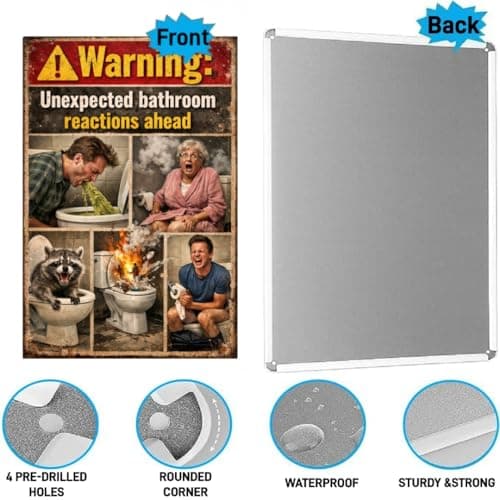 Warning Unexpected Bathroom Reactions Ahead Metal Tin Sign Funny Toilet Wall Decor Humor Restroom Artwork Vintage Style Plaque Novelty Home Office Gift 8x12 Inch Pre Drilled Sign - Thumbnail 5