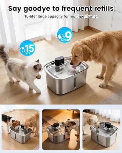 Smart Dog Water Bowl Dispenser Large, 10L/ 2.64Gal Cordless Dog Water Fountain Stainless Steel with APP Monitoring, 4000mah Automatic Cat Water Fountain for Mutil-Pets Large Dogs, 3 Fountain Modes - Thumbnail 5