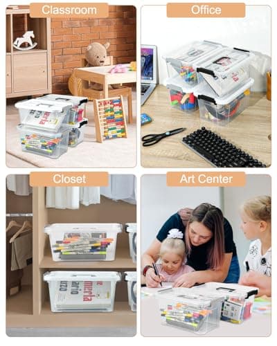 EOENVIVS Plastic Storage Bins with Lids 6 Pack Storage Organizer, 7 Quart Stackable Storage Boxes with Buckle Lids and Handle easy for Home Office Pantry Organization, Clear - Thumbnail 6