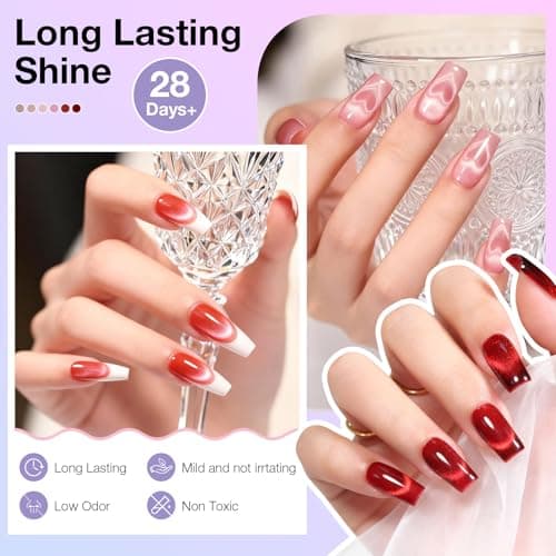 GELLAKTIK Cat Eye Gel Nail Polish Set, 6 Colors 12ML Spring Summer Glitter Magnetic Nail Polish Gel with Magnet, Soak Off UV LED for Home Salon Manicure Gift for Women - Thumbnail 5