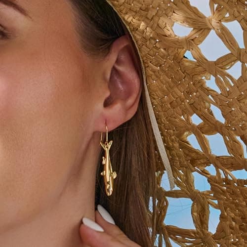 MIJENITI Gold Fish Drop Earrings for Women-Summer Gold Shark Drop Earrings Beach Vacation Jewelry for Her - Thumbnail 2