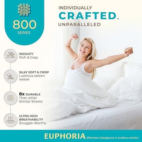THREAD SPREAD 100% Egyptian Cotton King Size Sheets Set - 800 Series Euphoria Collection King Size Sheets (6 PC, Ivory), 16" Deep Pocket, Hotel Bed Sheet, Soft, Cooling, Sateen Bed Sheet - Thumbnail 2