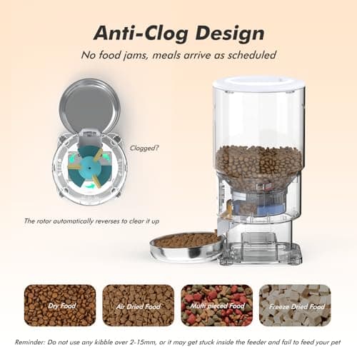 Automatic Cat Feeder - 5L Anti-Clog Cat Food Dispenser Keeps 2-15mm Dry Food Fresh, 10s Voice, 1-6 Meals/Day, Programmable Portions, 180-Day Battery Life, Easy to Clean Auto Pet Feeder for Small Dog - Thumbnail 3