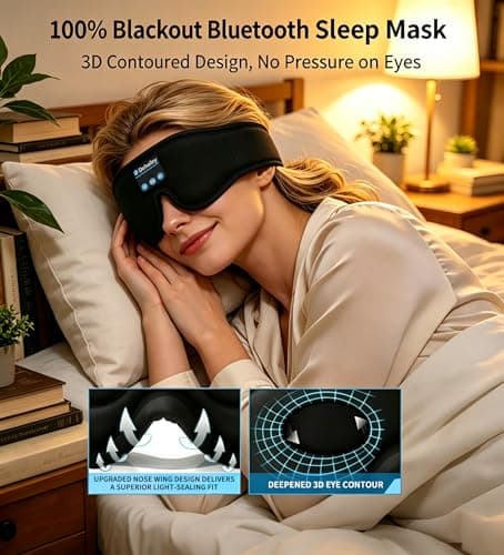 Dehailey Sleep Headphones, 3D Sleep Mask with Bluetooth Headphones, 100% Light Blocking Music Eye Mask, Sleeping Headphones for Side Sleepers Sleeping Mask Thin Stereo Speakers Perfect for Sleeping - Thumbnail 2