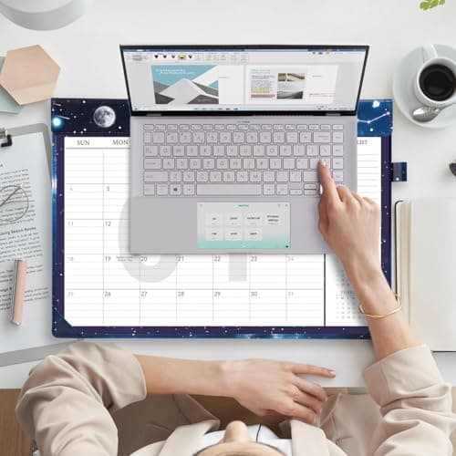 MINICAGIE Desk Calendar 2026-2027 Jan 2026-Dec 2027 Leather 17x12 Desk Top Calendar with Plastic Cover & To-Do Lists Large Desktop 2026 Office Wall Calendar for Office School Home, Women Men Gift, Blue - Thumbnail 2