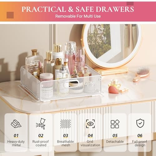 Goovilla Rolling Makeup Organizer Cart with Drawers, 5 Tier Metal Floor Skincare Vanity Organizers with Lockable Wheels, Make Up Storage Cart for Cosmetics Display, Nail Polish, Perfume, White - Thumbnail 4
