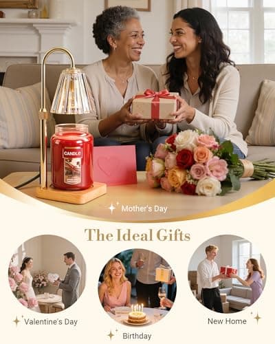 Marycele Candle Warmer Lamp with Timer & Dimmer - Mothers Day Gifts for Women Mom Her, Aesthetic Office Home Decor, Adjustable Height Wax Melter for Candle Jar & 3-Wick Candles (2 Bulbs Included) - Thumbnail 5
