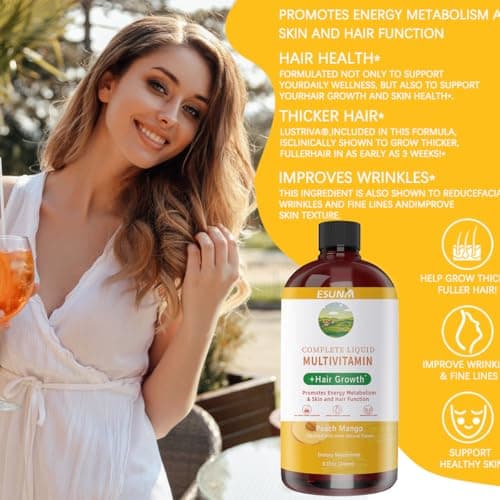 ESUNM Complete Liquid Multivitamin + Hair Growth, Promotes Energy Metabolism& Skin and Hair Function| Vitamin C D | B Vitamins | Help to Thicker Hair, Wrinkles, Fine Lines, Skin Care - Thumbnail 5