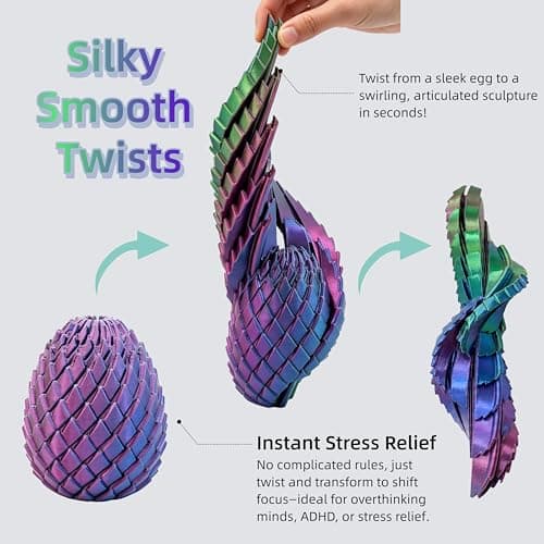 JimSeiSei 3D Printed Fidget Toy, Twisty Dragon Eggs, Spiral Slippery Egg Fidget Toy, Stress Relief Sensory Desk Toy for Adults and ADHD, Rotating Focus Anxiety Relief Pocket Toy (BluePurple) - Thumbnail 3