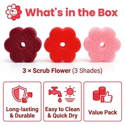 Scrub Flower Temperature Sensitive Sponges -Non-Scratch Scrubbers for Kitchen & Home - Firm in Cold & Soft in Warm Water - Odor Resistant Color-Coded Dish Sponges (Wild Poppy, 3 Count) - Thumbnail 2