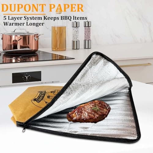 21-Inch BBQ Blanket for Resting Meat - Smoker Accessories, Insulated Brisket Bag for Party Picnic Camping, Anniversary Birthday Gifts for Men Dad Husband, 5-Layer Thermal Insulation (Brown-With Paper) - Thumbnail 4