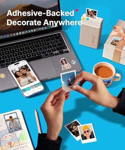 Liene Pearl N200 Pro Portable Photo Printer, Instant Mini Picture Printer for iPhone Smartphone, Thermal Dye Sublimation, Bluetooth Sticker Printer 10 Sheets 2x3 Adhesive Paper & 1 Cartridge, Gold - Thumbnail 3