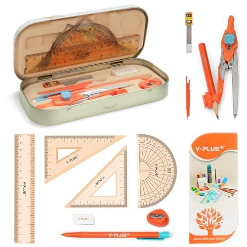 YPLUS Geometry Set for Students, Math Protractor Compass with Rulers Mechanical Pencil, Box of Protactors Kit for Class Supplies and School Kids Toddler - 12 Pcs, Back to School Supplies for Kids - Image 1