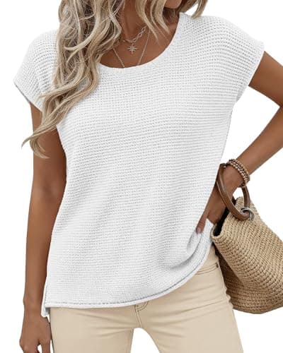 BTFBM Sweater Vest Women 2026 Spring Summer Cap Sleeve Crew Neck Casual Loose Business Tops Western Vacation Outfits(White, Large) - Thumbnail 3