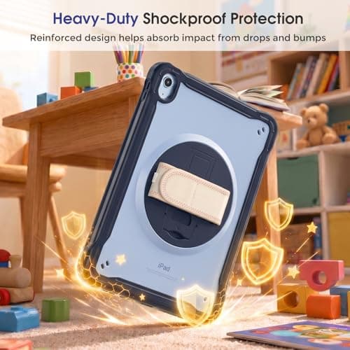 ProCase Kids Case for iPad A16 11th Gen 11" 2025/iPad 10th Gen 10.9" 2022 with Screen Protector, Fully-Body Shockproof Rugged Protective Cover with Rotatale Stand Hand/Shoulder Strap -Navy - Thumbnail 5
