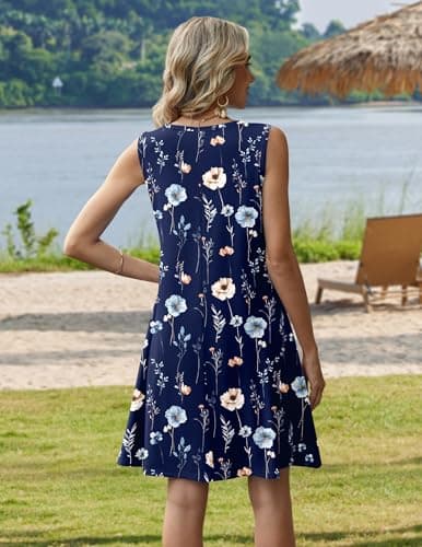 Zeagoo Sleeveless Aline Dresses for Women Casual Mini Tank Dress Cotton Summer Beach Floral Sundress with Pockets - Thumbnail 6