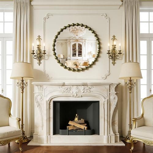 WISSMIELS Round Vintage Vanity Mirror, 24 Inch Beaded Frame Circle Wall Mirror for Bathroom, Bedroom Dresser, Entryway, Living Room, Decorative Hanging Wall Mirror, Bronze - Thumbnail 6