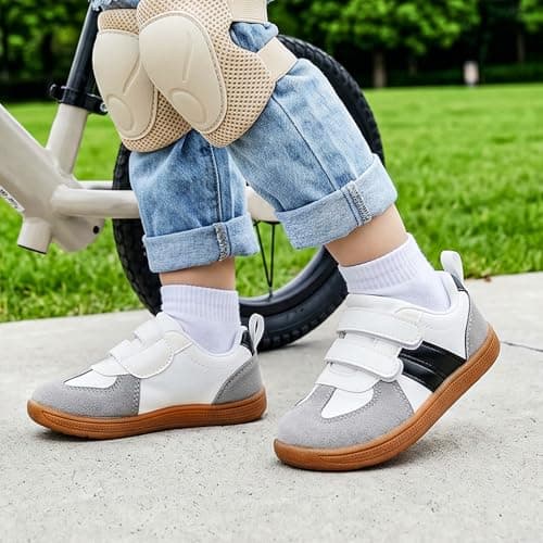 WIDE TOE BOX Toddler Boy Shoes Zero Drop Wide Barefoot Shoes Lightweight Girls Sneakers Non-Slip First Walking Tennis Shoe for Preschool School Daycare Classic Black White Little Kid Size 11 - Thumbnail 2